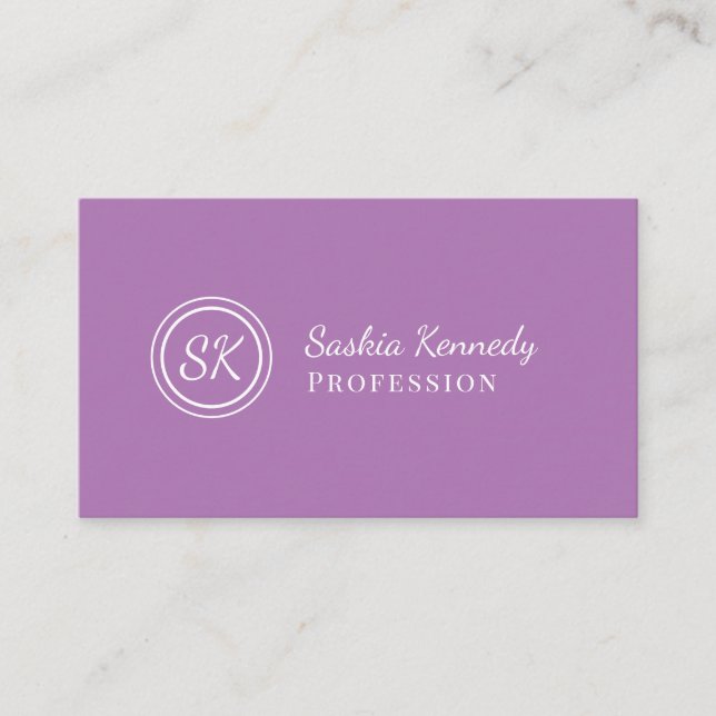 Elegant Lavender Script Professional Monogram Business Card (Front)