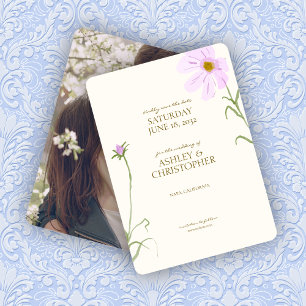 Elegant Lavender Spring Wildflower Wedding Photo Save The Date
