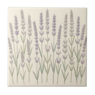 Elegant Lavender Stalks Soft Purple Botanical Ceramic Tile