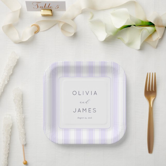 Elegant Lavender Stripes Paper Plate (Wedding)