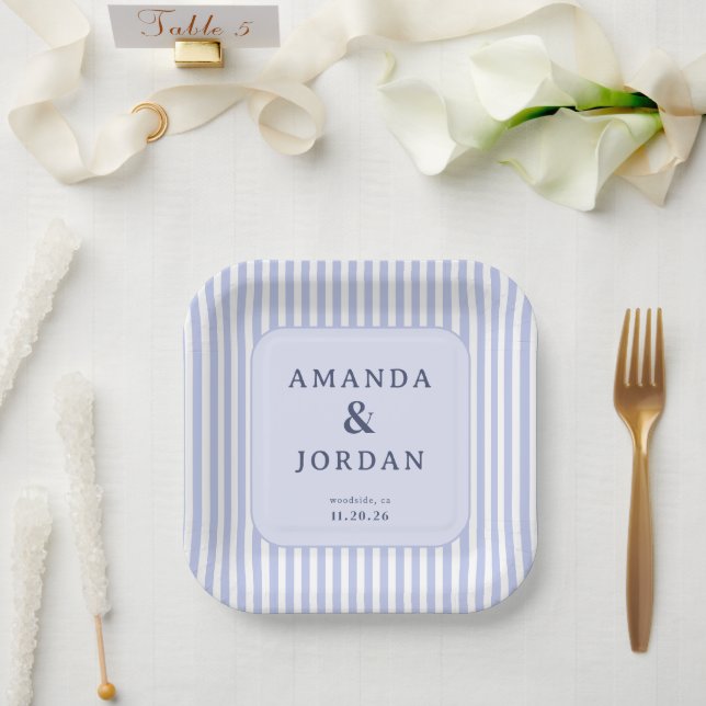 Elegant Lavender Stripes Paper Plate (Wedding)