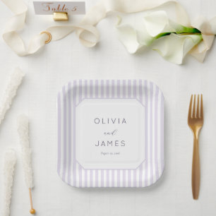 Elegant Lavender Stripes Paper Plate