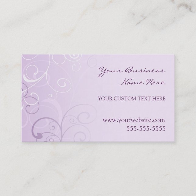 Elegant Lavender Swirls Business Cards (Front)