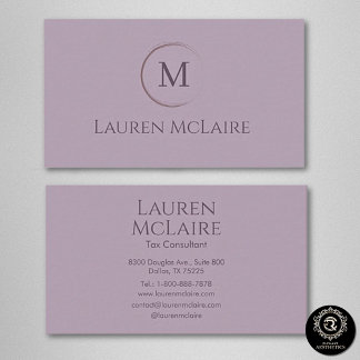 Elegant Lavender Taupe Circle Monogram Business Card