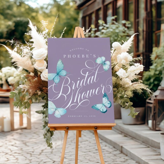 Elegant Lavender Teal Butterfly Bridal Shower Sign (Creator Uploaded)