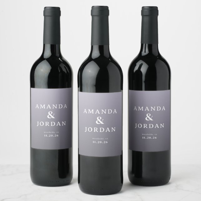 Elegant Lavender Typographic Wedding Wine Label (Bottles)