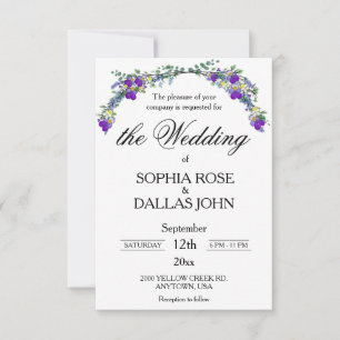 Elegant Lavender violets watercolor Wedding Invitation