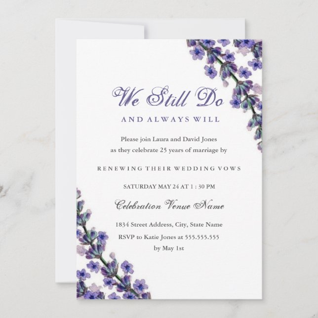 Elegant Lavender Vow Renewal Anniversary Invitation (Front)