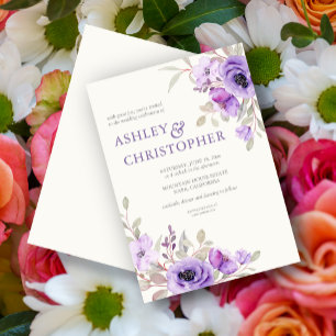 Elegant Lavender Watercolor Floral Bouquet Wedding Invitation