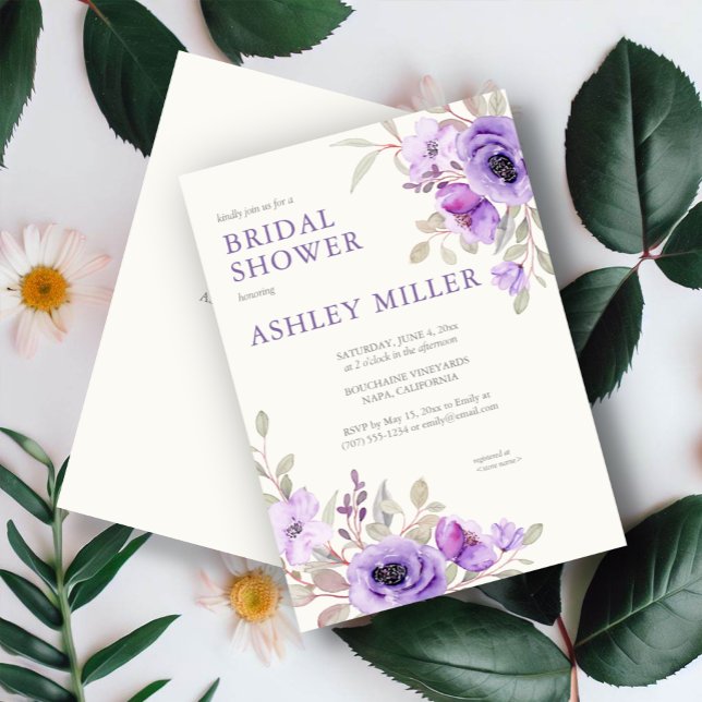 Elegant Lavender Watercolor Floral Bridal Shower Invitation (Creator Uploaded)