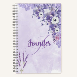 Elegant Lavender Watercolor Floral Monogram Notebook