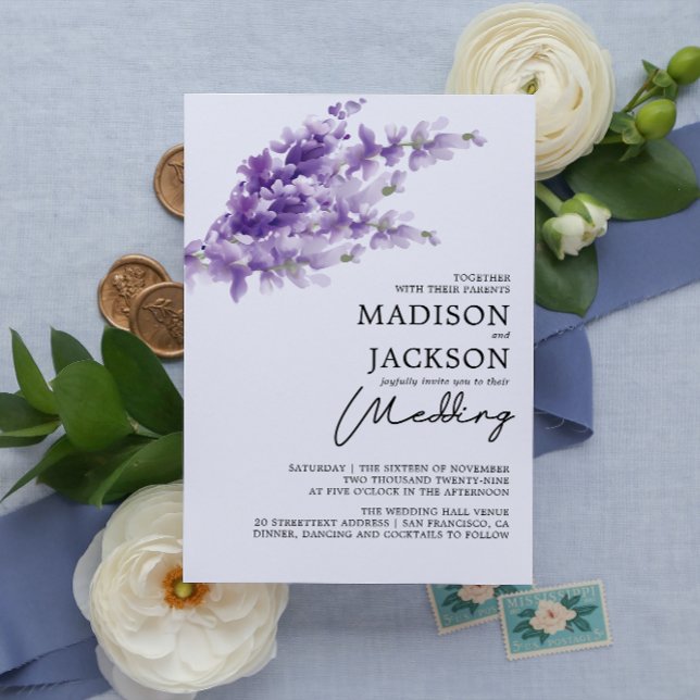 Elegant Lavender Watercolor Wedding Invitation (Creator Uploaded)