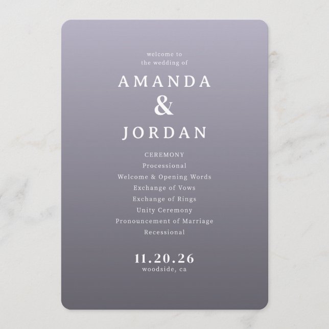Elegant Lavender Wedding Ceremony Program (Front)