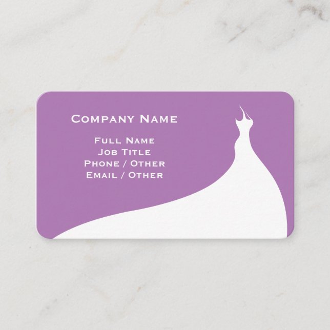 Elegant Lavender Wedding Dress Business Card (Front)