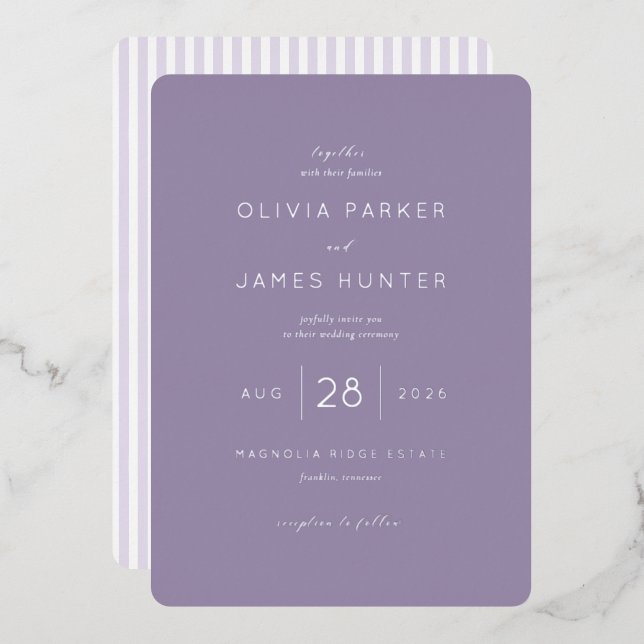 Elegant Lavender Wedding Invitation (Front/Back)