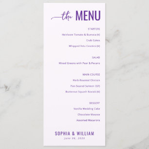 Elegant Lavender Wedding Menu