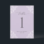 Elegant Lavender Wedding Table Numbers Cards 5x7<br><div class="desc">Elegant Lavender 5x7 Wedding Table Numbers: Use these vintage, classic table numbers at your wedding reception or event. This design features the word "Table" in an elegant calligraphy with an ornate vintage corners design for a luxe look. It's set in lavender / lilac / light purple, but you can change...</div>