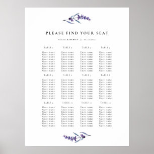 Elegant Lavender Wedding Table Seating Chart