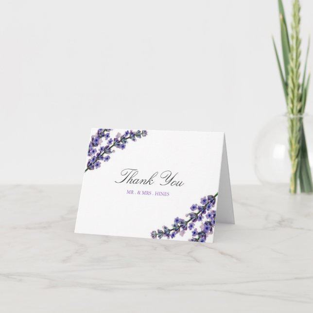 Elegant Lavender Wedding Thank You Card (Front)