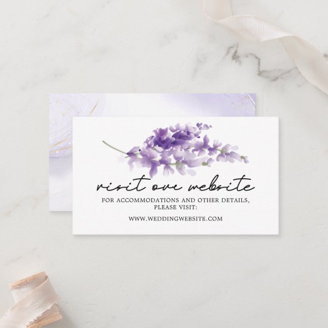 Elegant Lavender Wedding Website Insert card (Front/Back In Situ)