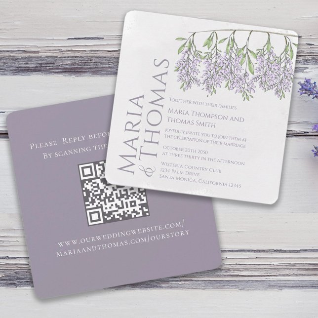 Elegant Lavender Wedding Wisteria Custom Invitation (Watercolor lilac lavender floral typography design. )
