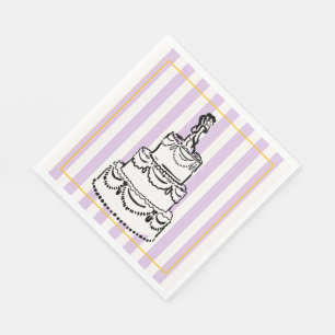 Elegant Lavender Whimsical Stripes Wedding Cake Napkin
