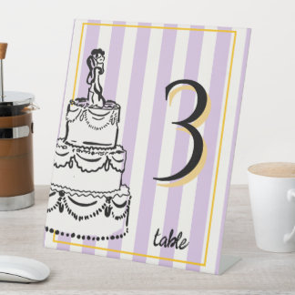 Elegant Lavender Whimsical Stripes Wedding Cake Pedestal Sign