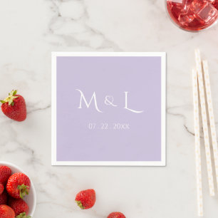 Elegant Lavender White Monogram & Date Wedding  Napkin