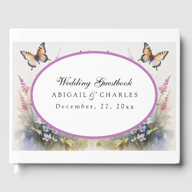 Elegant Lavender & Wildflower Bloom  Guest Book (Front)