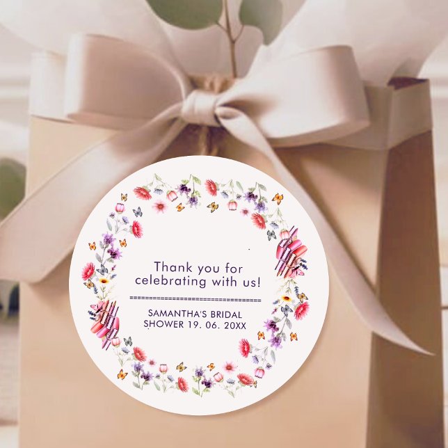 Elegant Lavender Wildflower Books Bridal Shower Classic Round Sticker (Creator Uploaded)