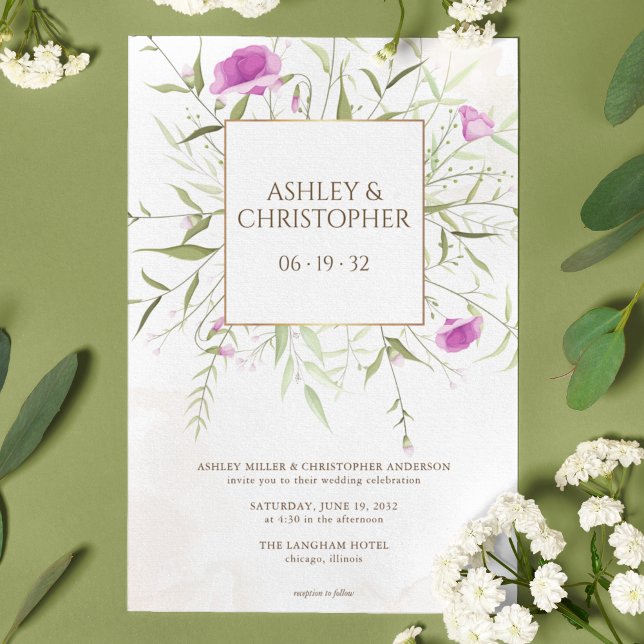 Elegant Lavender Wildflower Frame Wedding Invitation (Creator Uploaded)