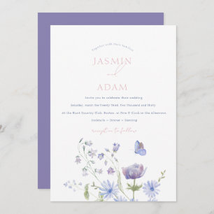 Elegant Lavender Wildflowers Butterflies Wedding Invitation