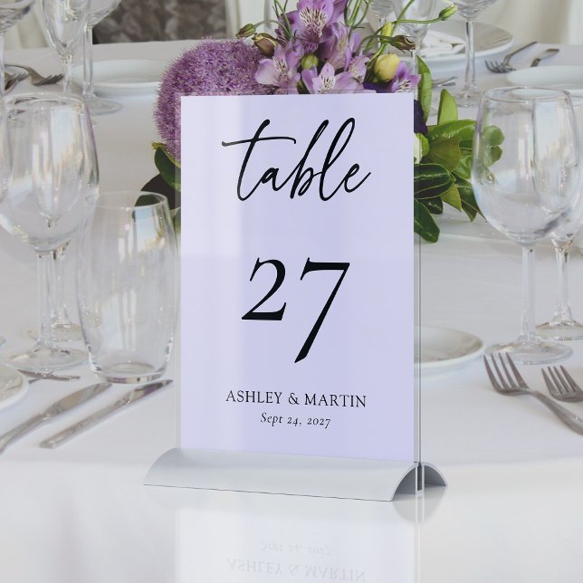 Elegant Lavender with Grey Personalised Wedding Table Number (Elegant Lavender with Gray Personalized Wedding Table Number)
