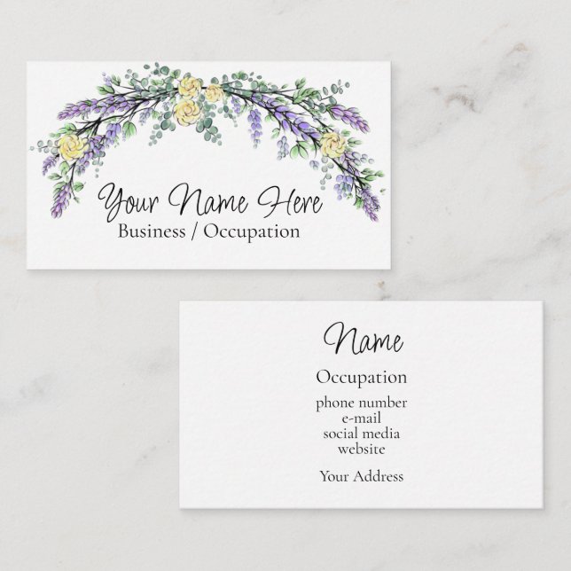 Elegant lavender yellow roses botanical business card (Front/Back)
