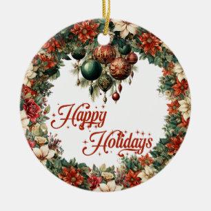 Elegant lavish Christmas wreath ornamental baubles Ceramic Ornament