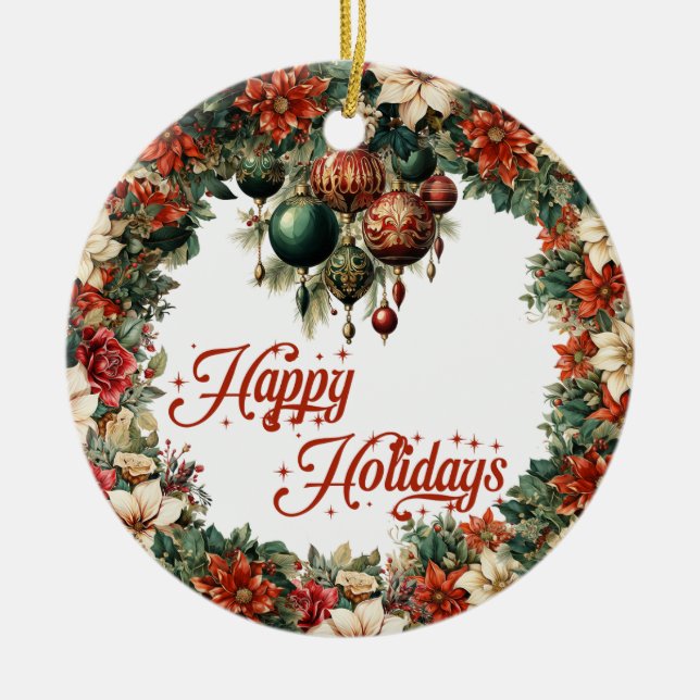 Elegant lavish Christmas wreath ornamental baubles Ceramic Ornament (Front)