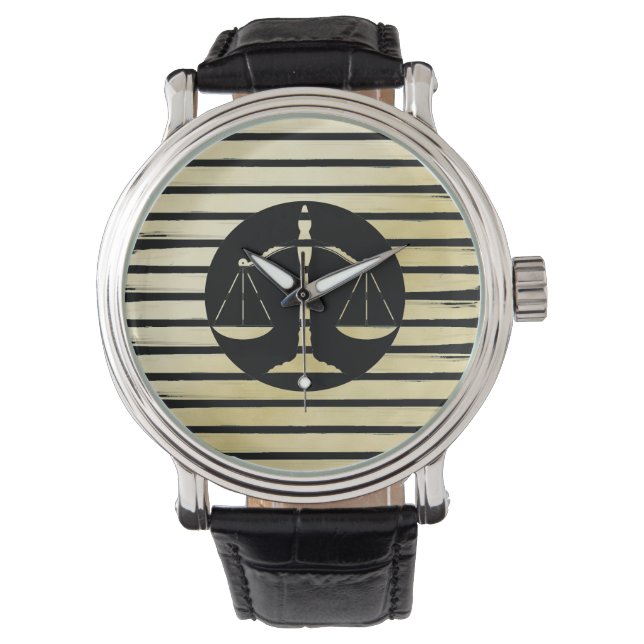 Elegant lawyer black gold foil paint striped watch (Front)