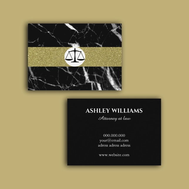 Elegant lawyer black marble gold business card (Attorney at law, lawyer- black marble gold business card)