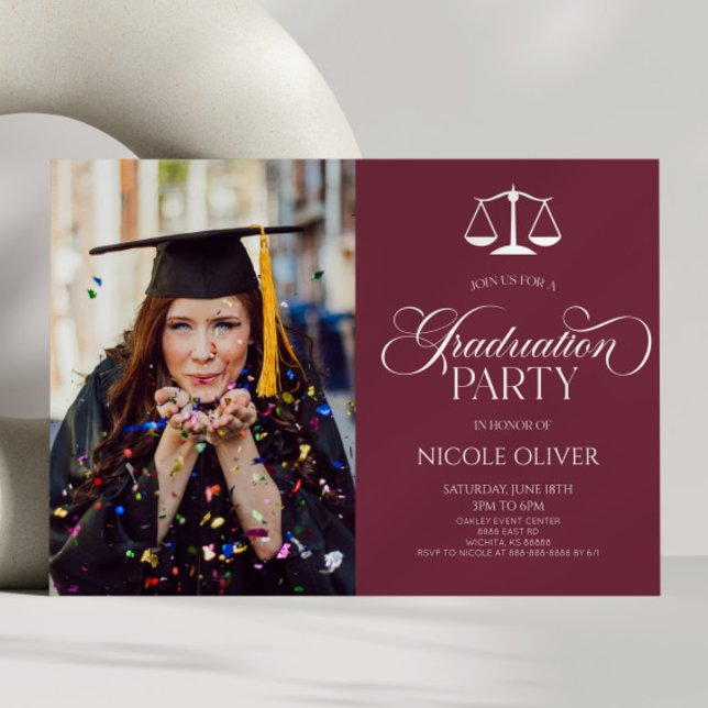 Elegant Lawyer Scale Custom Picture Graduation Invitation (Creator Uploaded)