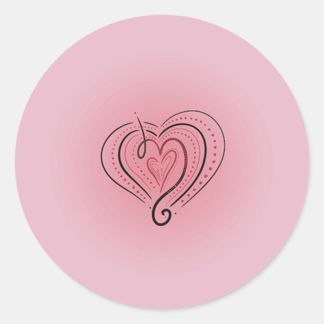 Elegant Layered Black & Red Heart on Pink Sticker (Front)