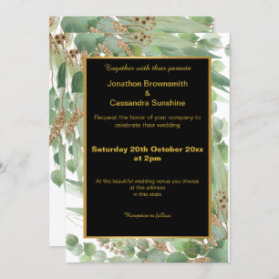ELEGANT LAYERED GOLD BLACK EUCALYPTUS INVITATION