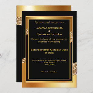 ELEGANT LAYERED GOLD BLACK GLITTER WAVE INVITATION