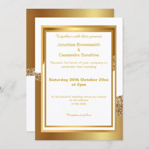 ELEGANT LAYERED GOLD WHITE GLITTER WAVE INVITATION