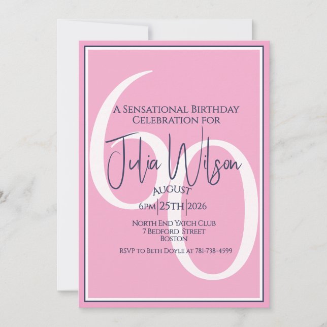 Elegant Layered Script Pink 60th Birthday  Invitation (Front)