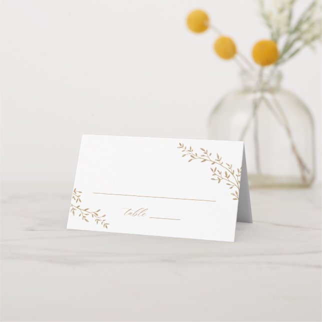 Elegant Leaf Branch Botanical Gold Wedding Table Place Card (Front)