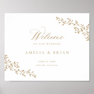 Elegant Leaf Branch Botanical Gold Wedding Welcome Poster
