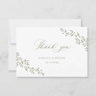 Elegant Leaf Branch Botanical Sage Script Wedding Thank You Card