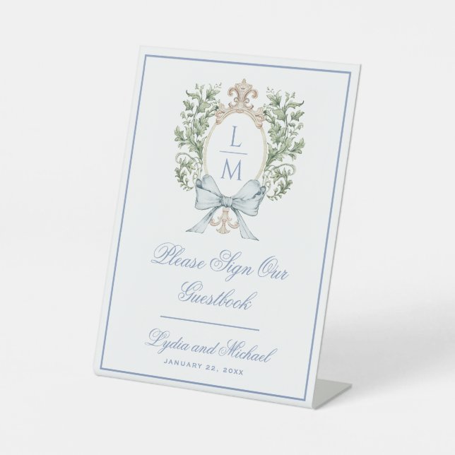 Elegant Leaf Crest Guestbook  Pedestal Sign (Front)