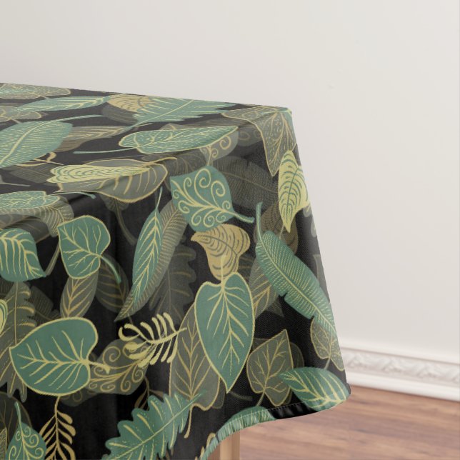 Elegant Leaf Design Botanical Kitchen Tablecloth (In Situ)