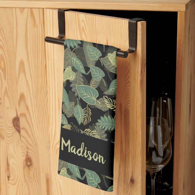 Elegant Leaf Design Botanical Kitchen Tea Towel (Thirds Fold)